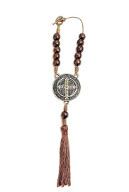 DEZENA DE CARRO MEDALHA DE S�O BENTO 4,5X4,5 CM OURO VELHO C/ POM POM