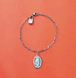  Cadeia em A�o Inox da Consagra��o a Nossa Senhora 21cm com Medalha e Cadeado PP