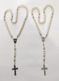 Ter�o Perola 8mm Branco Aparecida Medalha vazada P