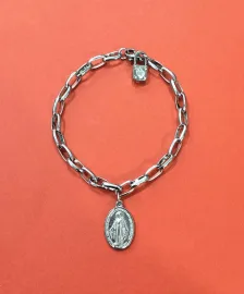 Cadeia em A�o Inox da Consagra��o a Nossa Senhora 21cm com Medalha e Cadeado G