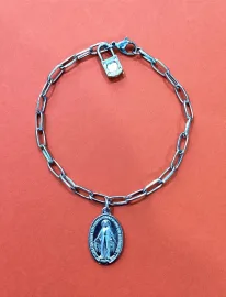 Cadeia em A�o Inox da Consagra��o a Nossa Senhora P 21 cm com Medalha e Cadeado  