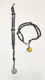Ter�o Hematita de Pulso com Medalha Duas Cruz P