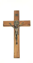 CRUCIFIXO MADEIRA P/ PAREDE S�O BENTO 25 CM
