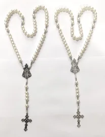 Ter�o Perola 8mm Branco Aparecida Medalha vazada M