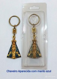 CHAVEIRO METAL NOSSA SENHORA APARECIDA OURO VELHO COM MANTO AZUL