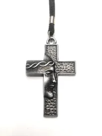 Cord�o Com Cruz de Metal Face de Cristo Para pesco�o 6,5 x 4 cm c/ 03 Unidades